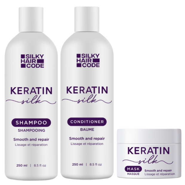 Intensywna kuracja naprawcza uszkodzonych włosów KERATIN SILK: Szampon, Odżywka, Maska