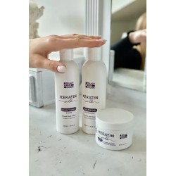 Intensywna kuracja naprawcza uszkodzonych włosów KERATIN SILK: Szampon, Odżywka, Maska + maska i szczotka W PREZENCIE!