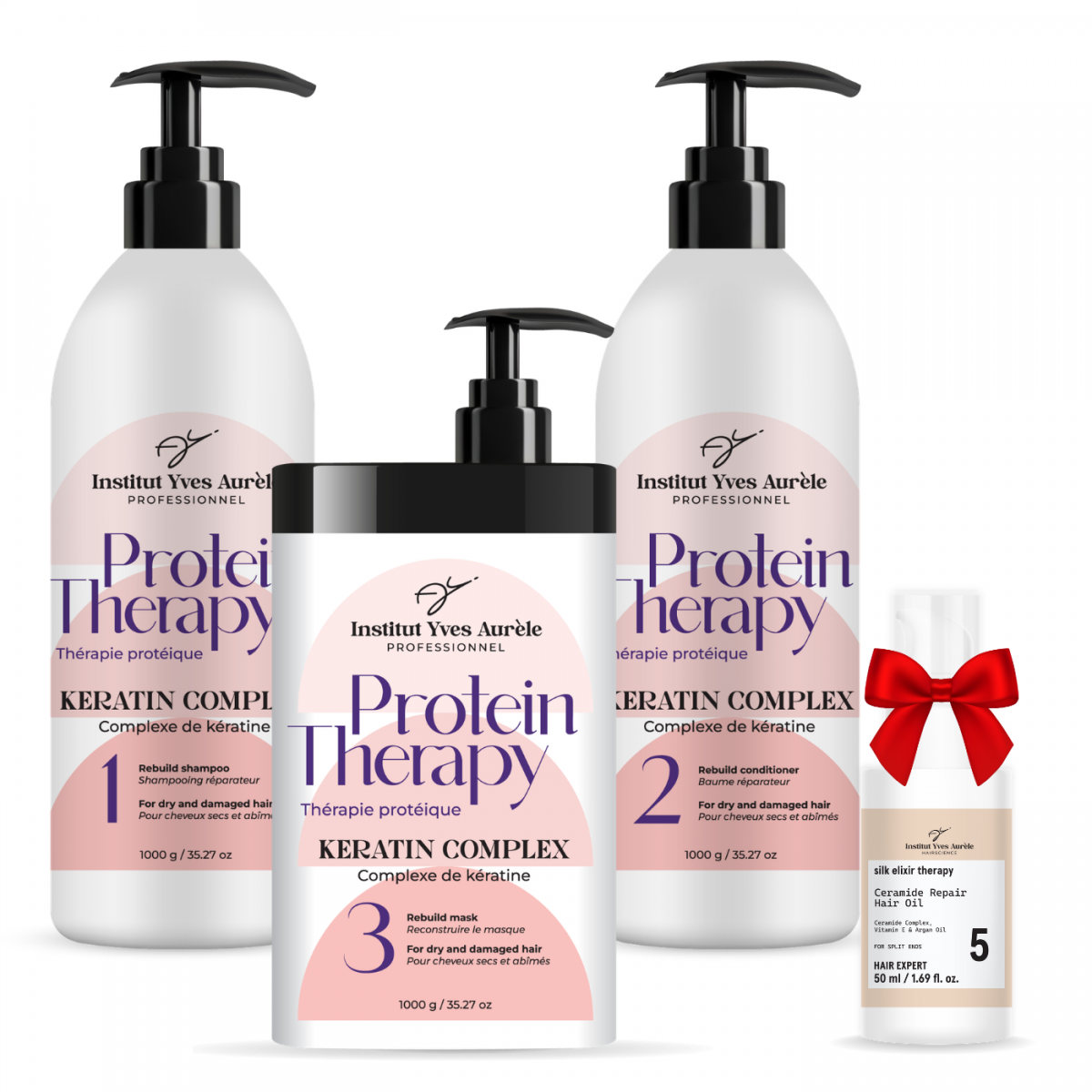 Protein Therapy XXL – Profesjonalny zestaw intensywnej regeneracji włosów 3 × 1000 ml + olejek z ceramidami GRATIS